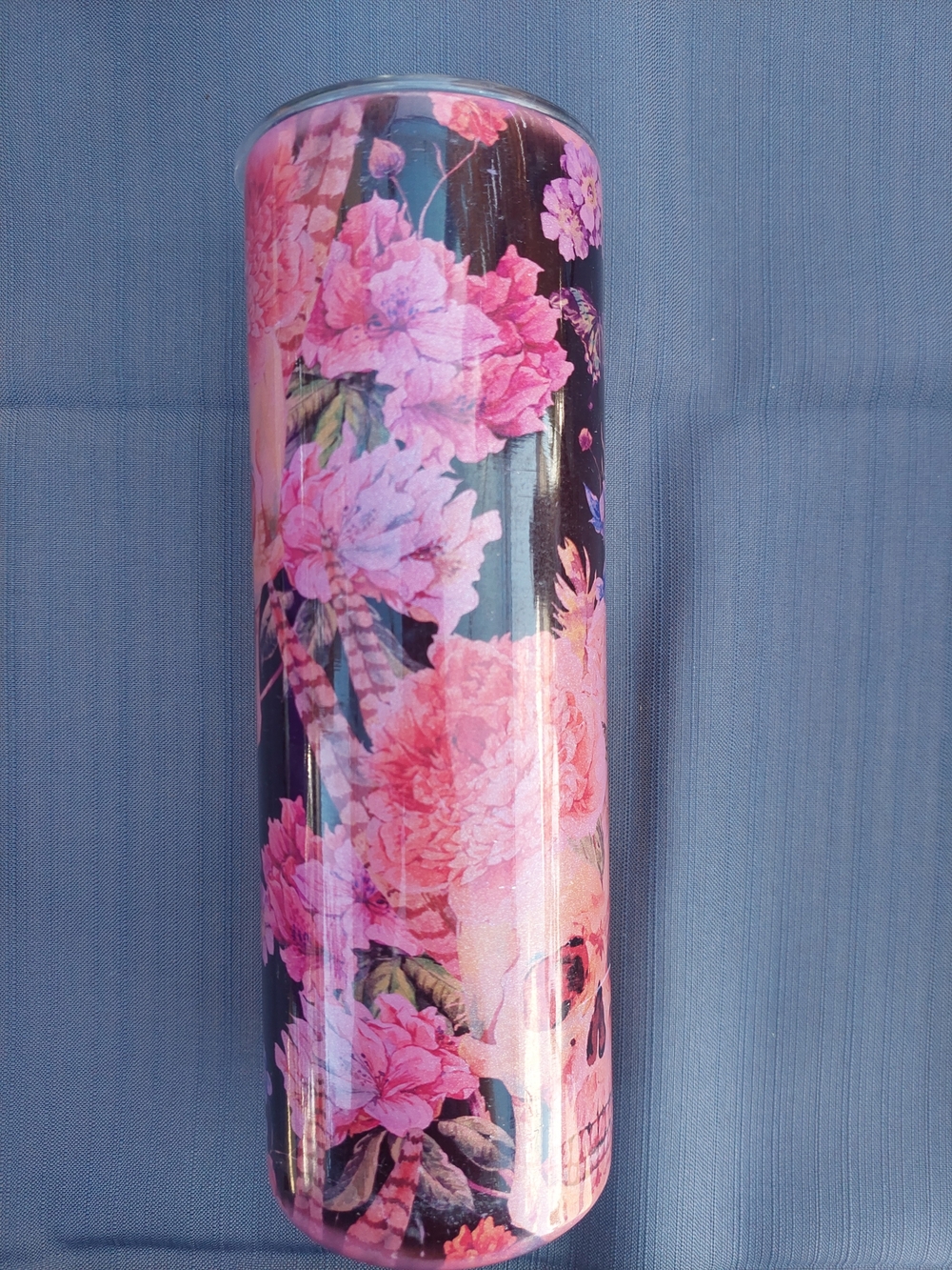 Pink Floral Skull Tumbler - Party Drinkware
